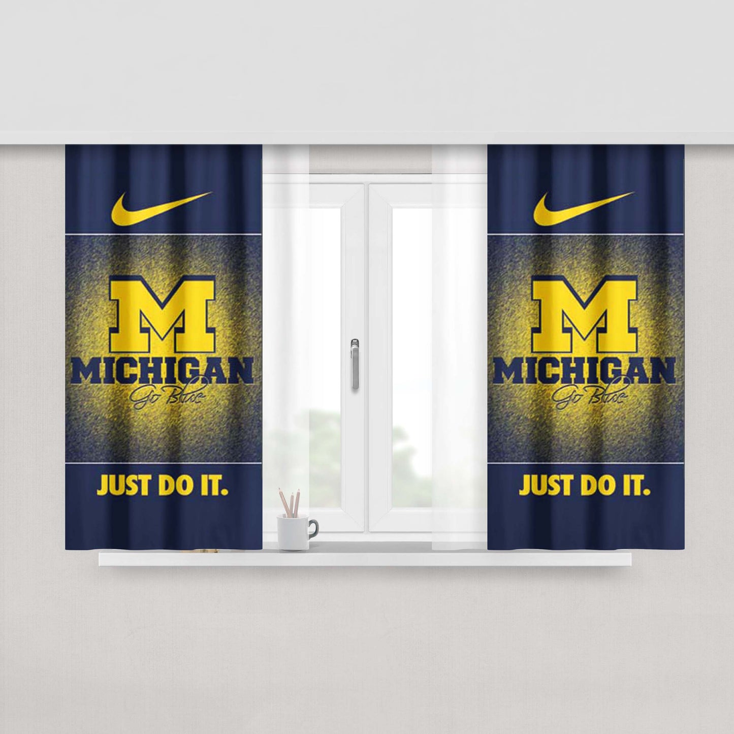 Michigan Wolverines Go Blue 2 Peach Skin Window Curtains