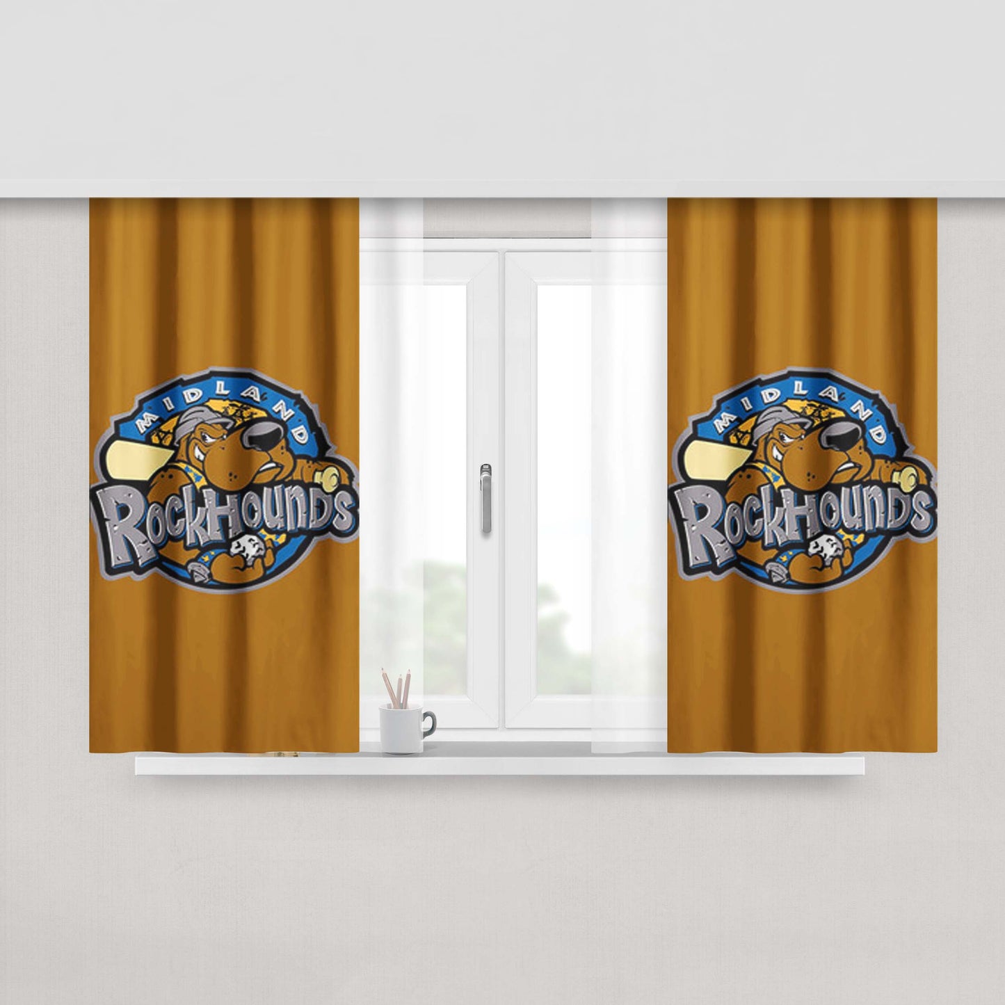 Miland Rock Hounds Baseball Logo Gold Peach Skin Window Curtains