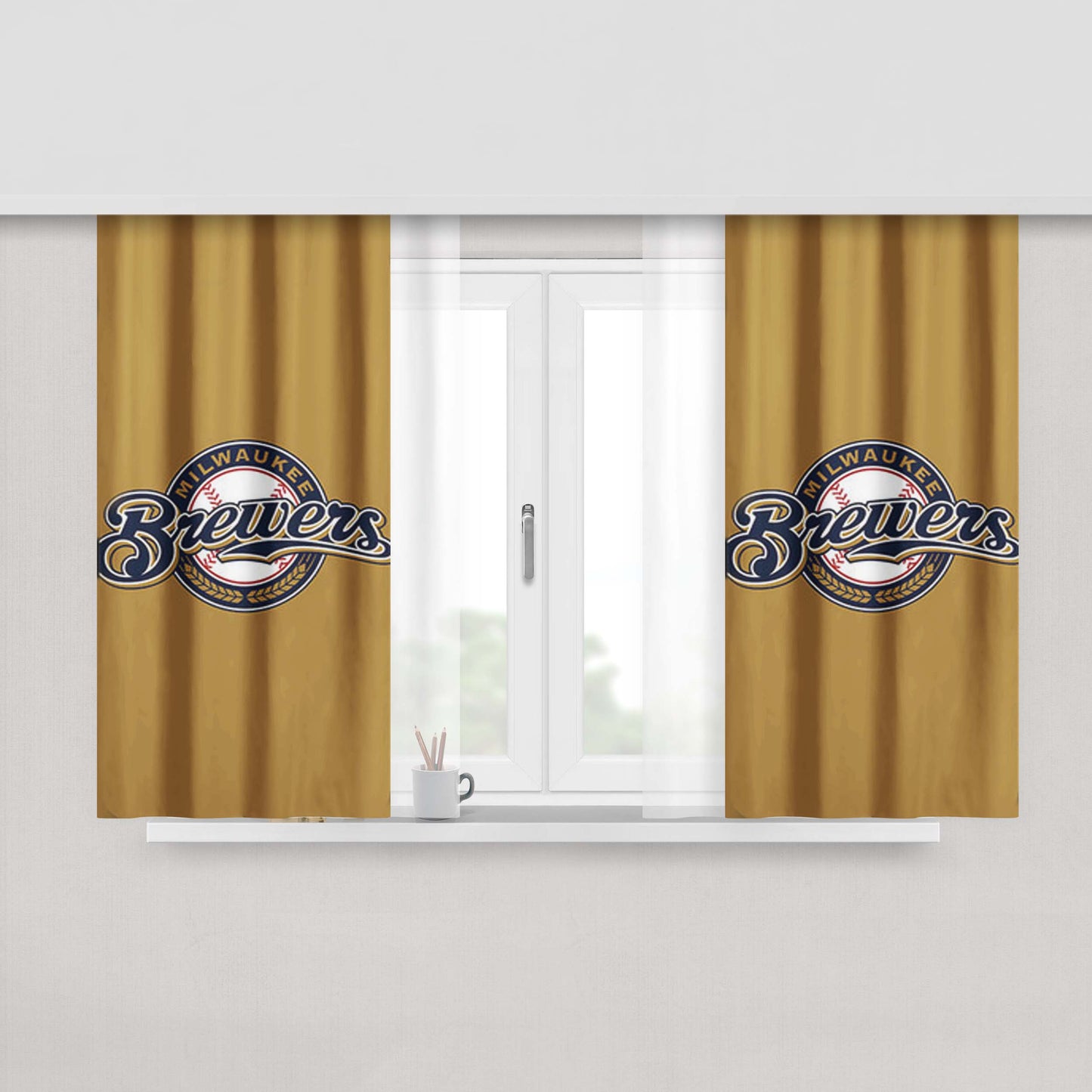Milwakee Brewers Baseball Logo Brown Peach Skin Window Curtains