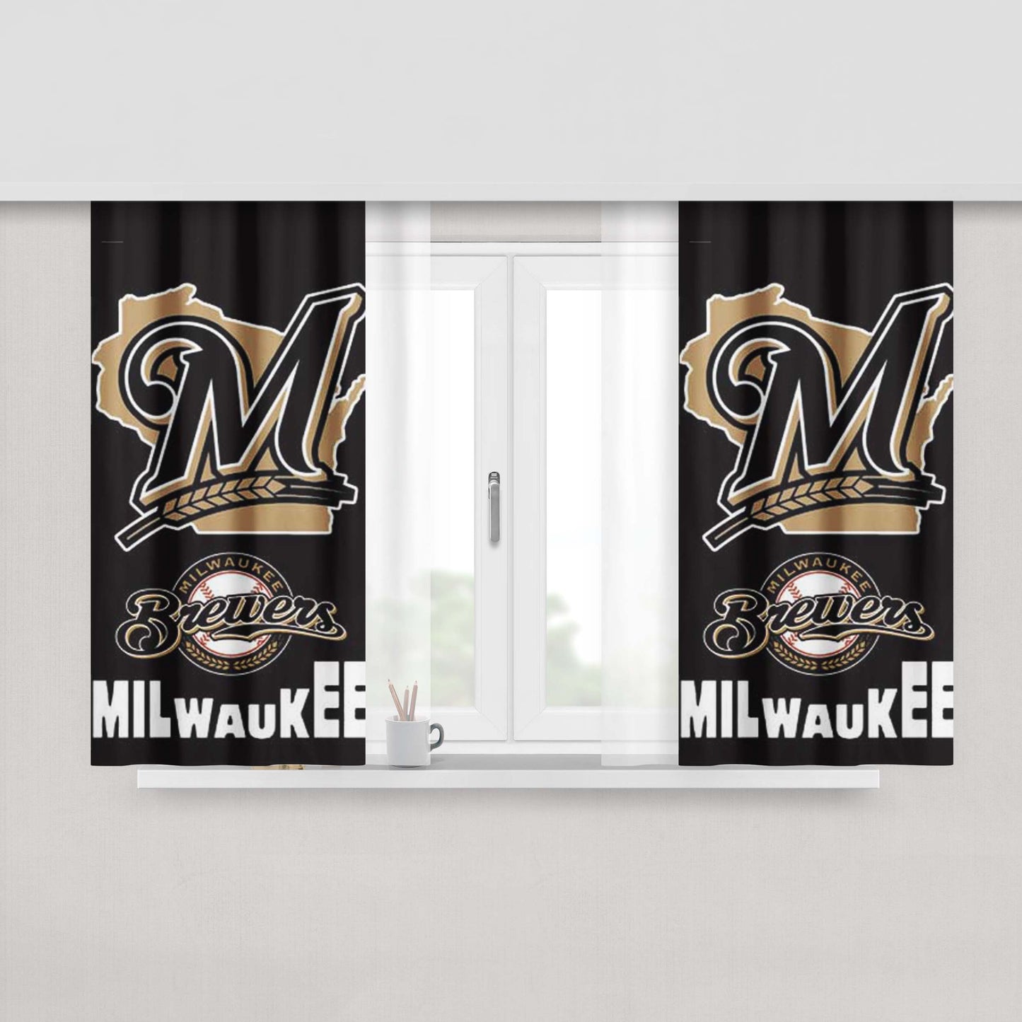 Milwaukee Brewers Logos Peach Skin Window Curtains