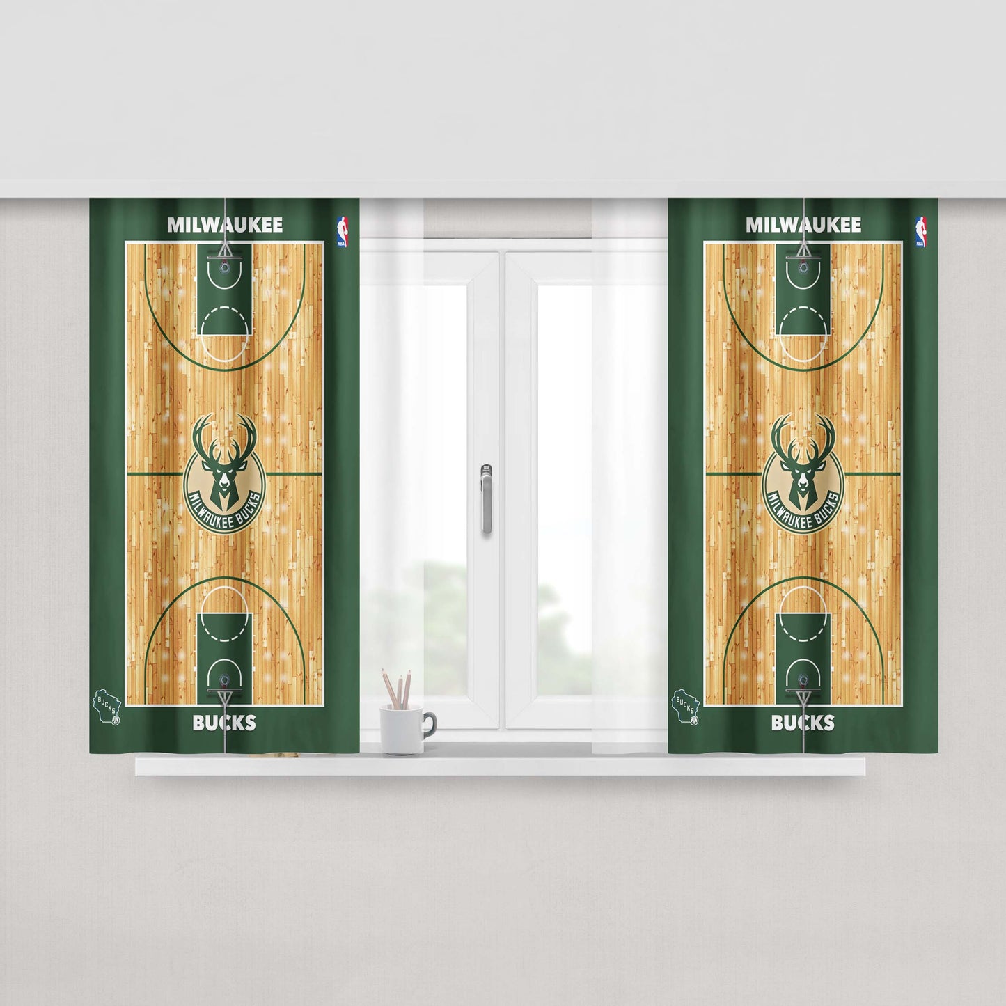 Milwaukee Bucks Basketball Court Peach Skin Window Curtains