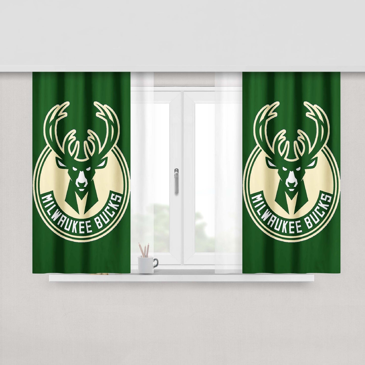 Milwaukee Bucks Green Peach Skin Window Curtains