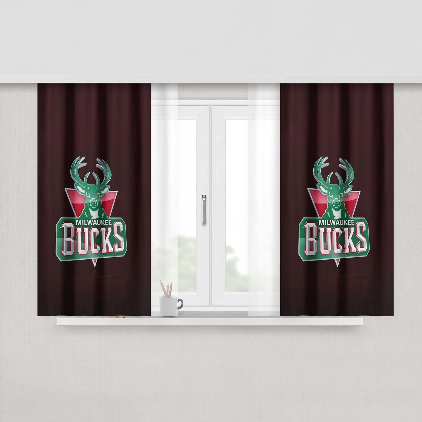 Milwaukee Bucks Logo Peach Skin Window Curtains