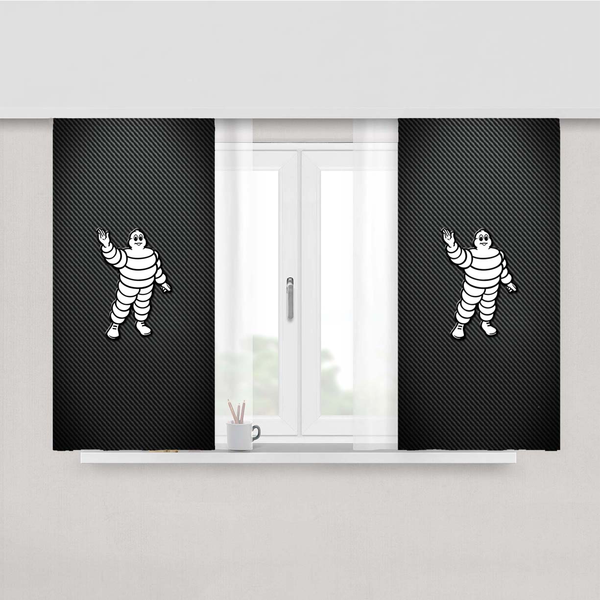 New Michelin Carbon Fiber Logo Peach Skin Window Curtains