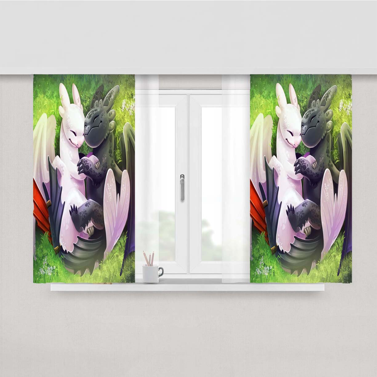 Night Fury And Light Fury Lovely Hugging Peach Skin Window Curtains