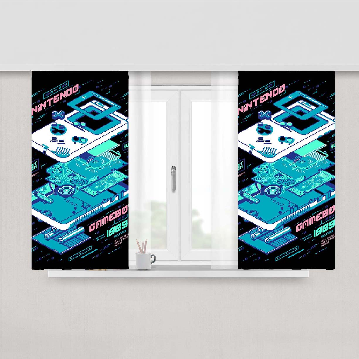 Nintendo Game Vintage 8Bit Style Peach Skin Window Curtains