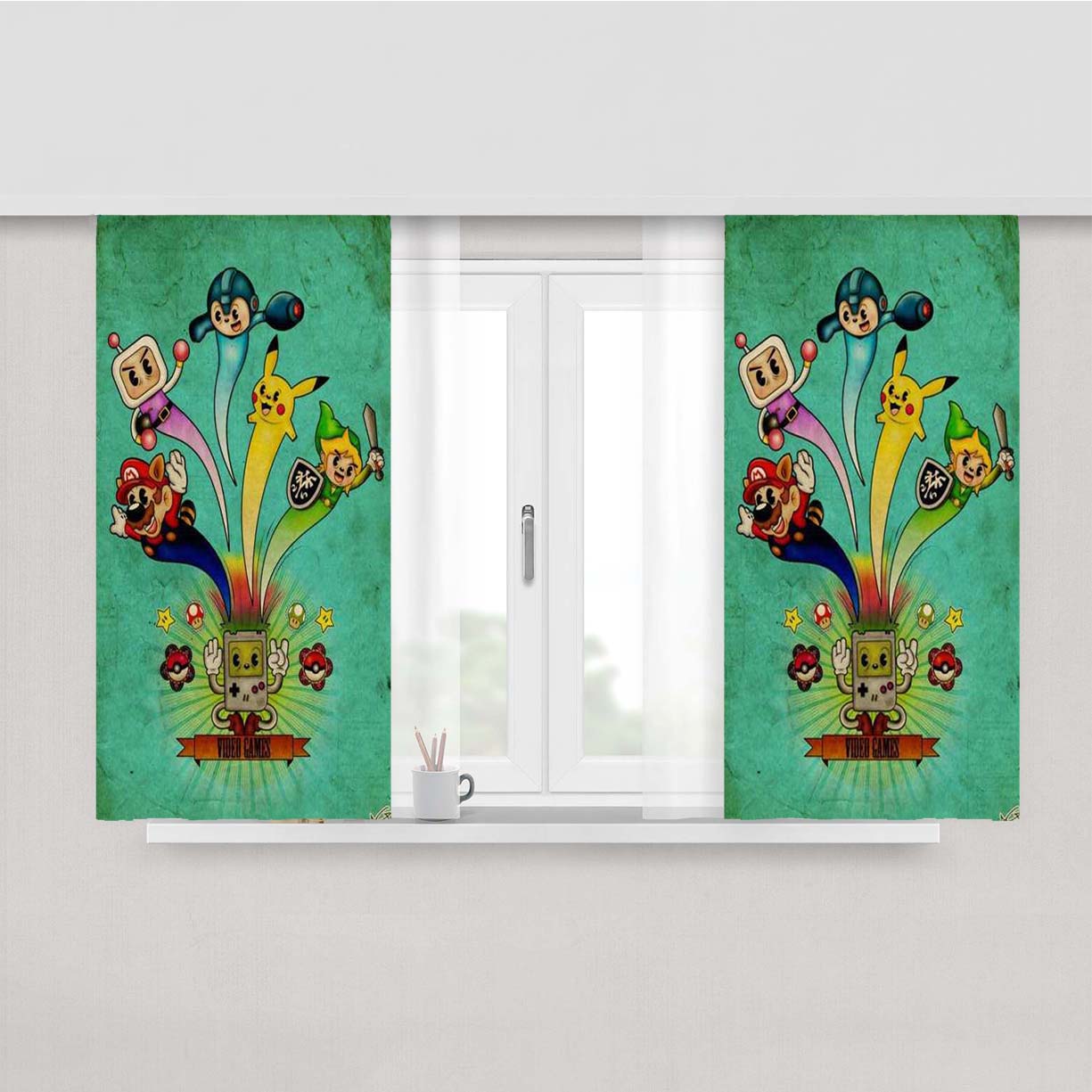 Nintendo Video Game Art Peach Skin Window Curtains