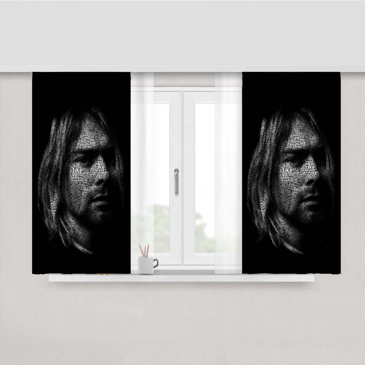 Nirvana Kurt Cobain Art Peach Skin Window Curtains