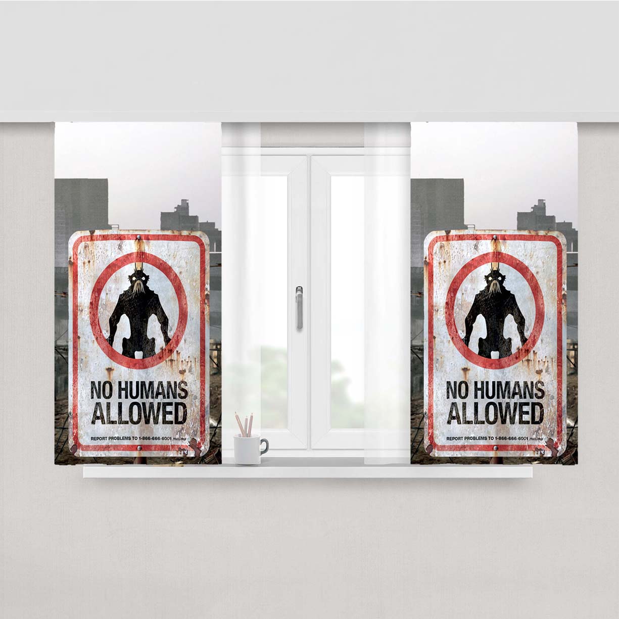 No Humans Allowed Peach Skin Window Curtains