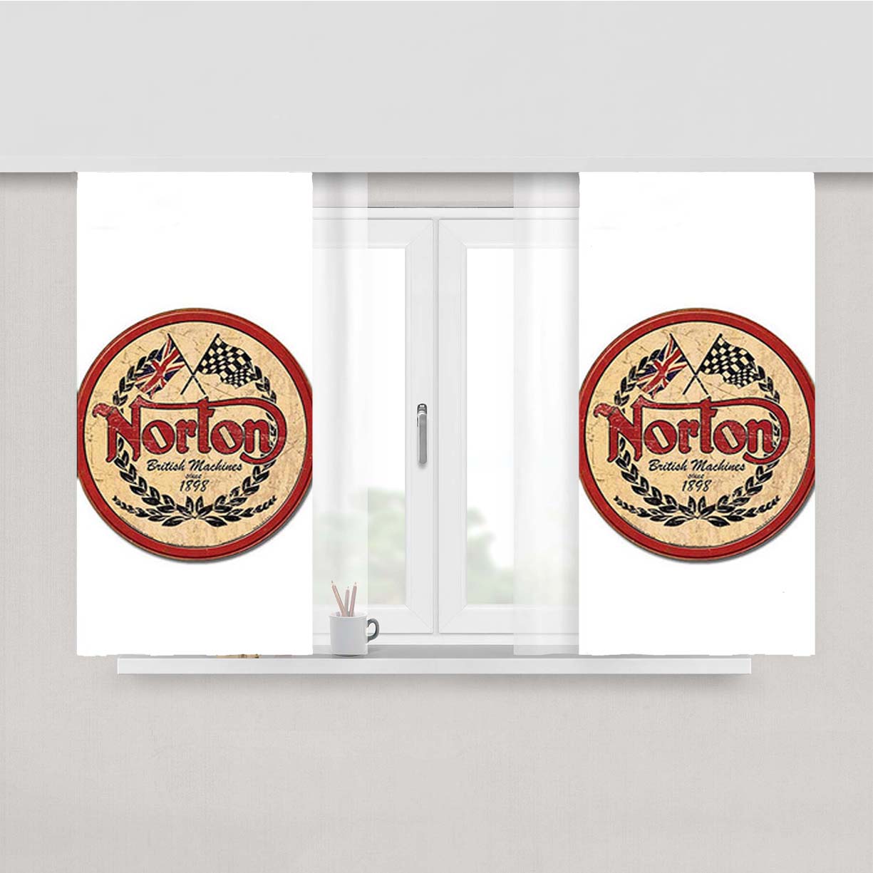 Norton Motorcycle Logo Peach Skin Window Curtains