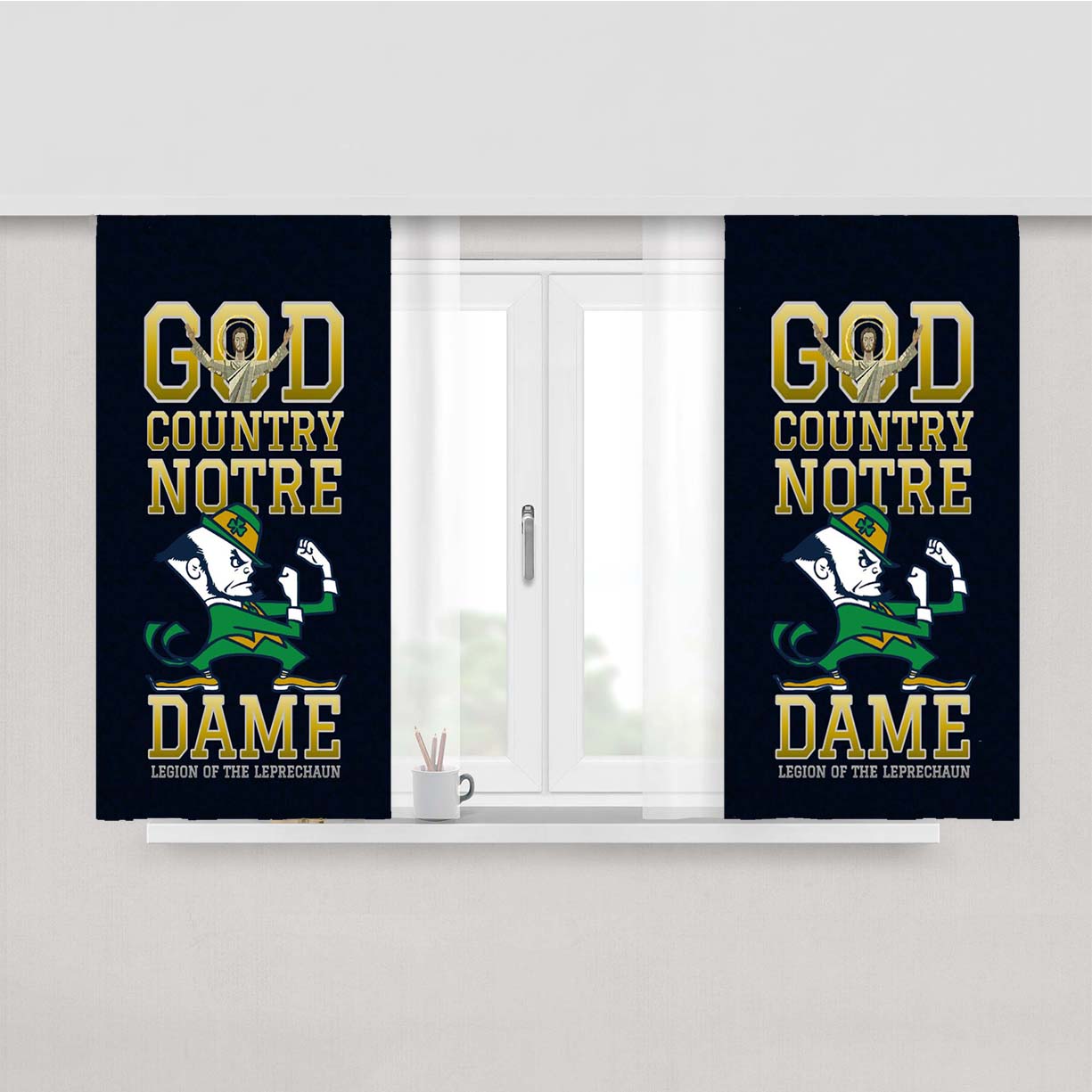Notre Dame God Country Peach Skin Window Curtains
