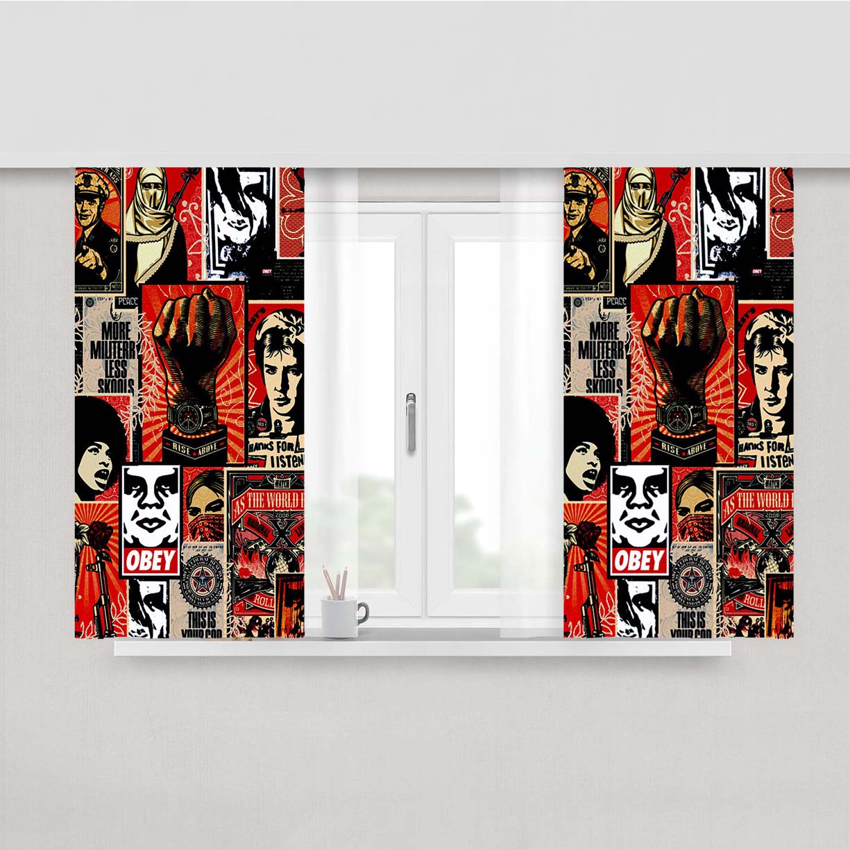 Obey Collage Poster Peach Skin Window Curtains
