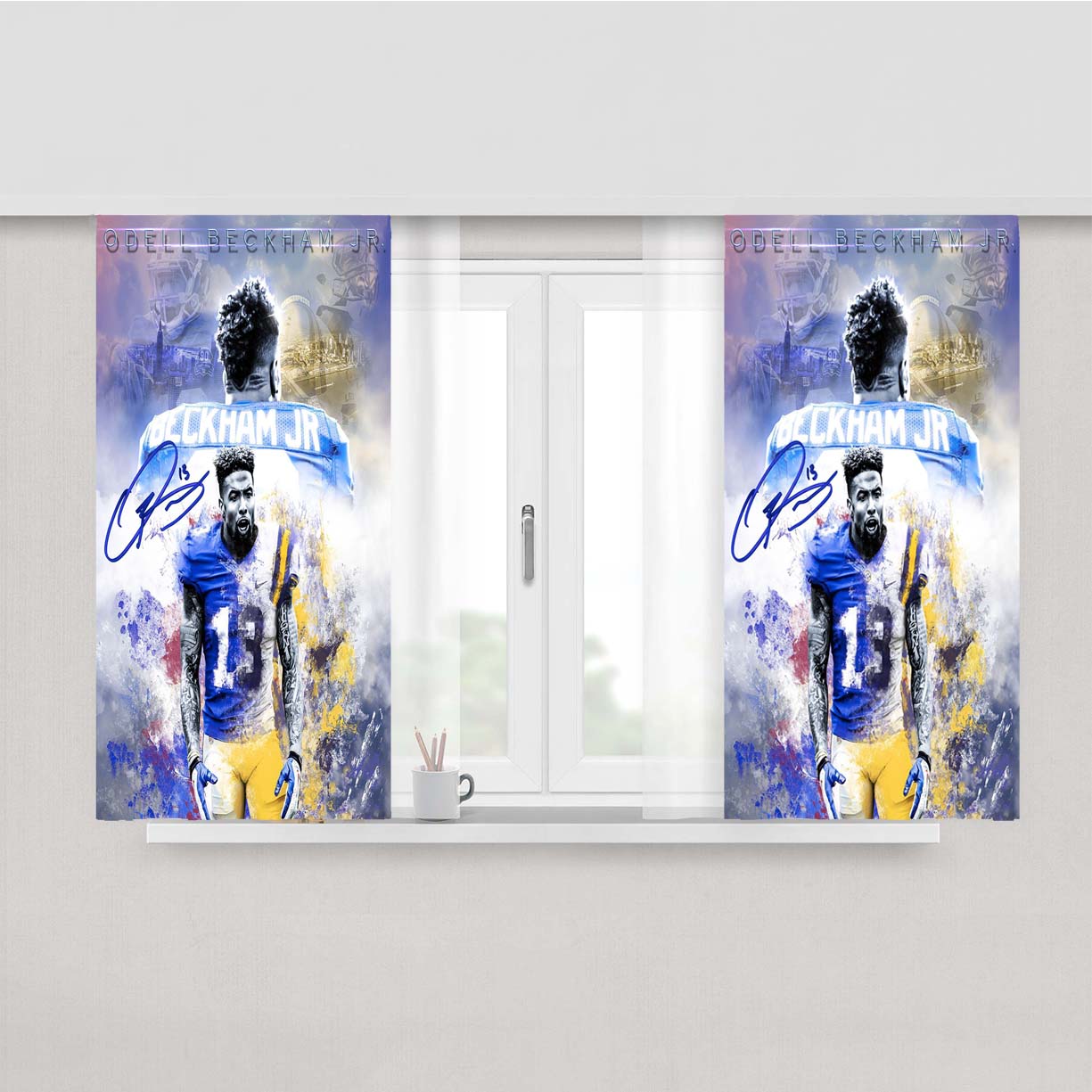 Odell Beckham Jr Signature Wallpaper Peach Skin Window Curtains