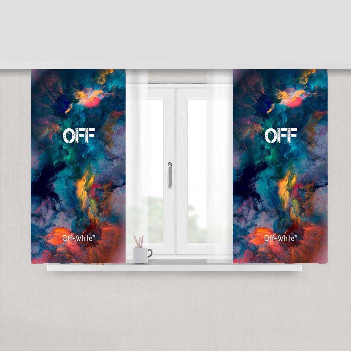 Off White Colorful Smoke Peach Skin Window Curtains