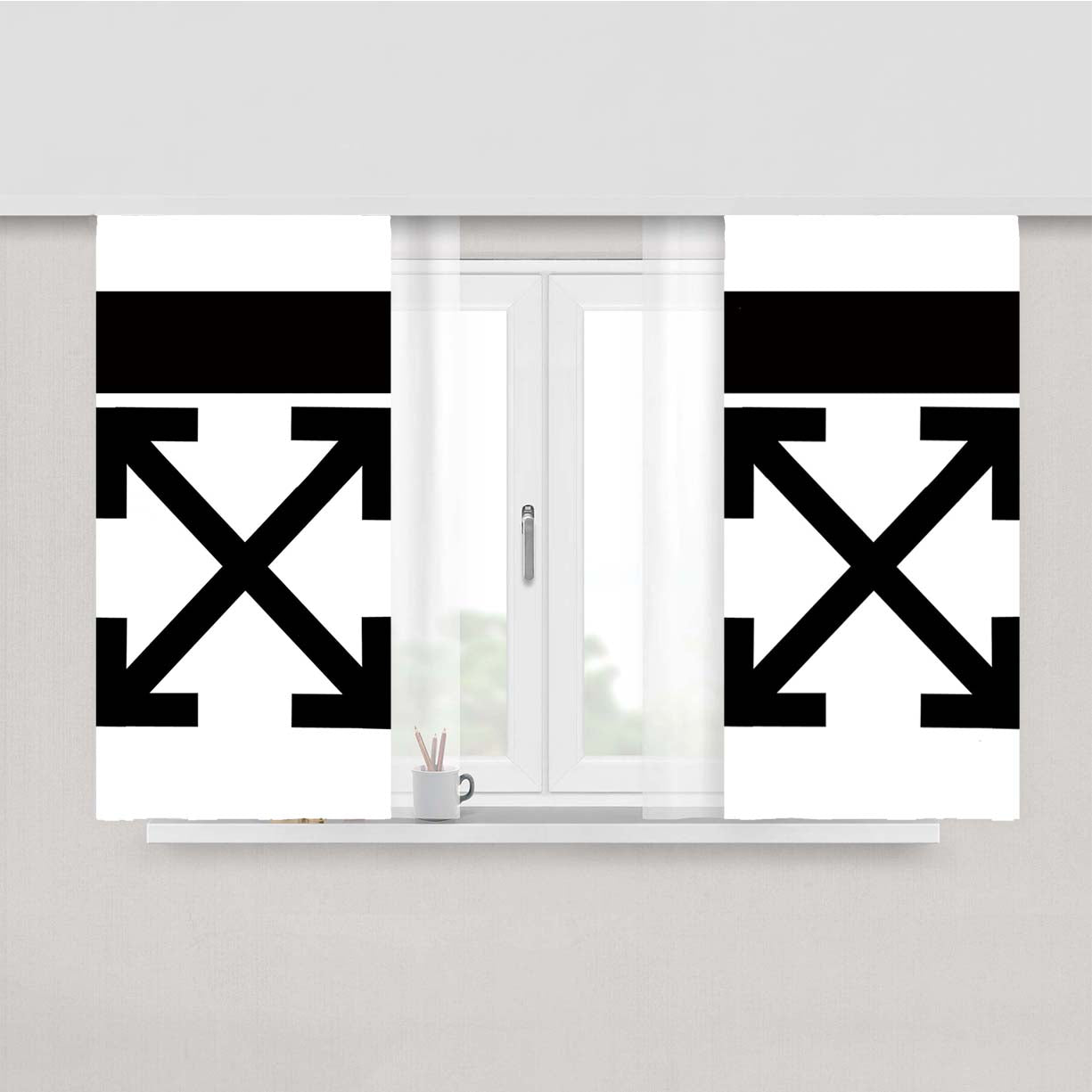 Off White Diagnosal Peach Skin Window Curtains
