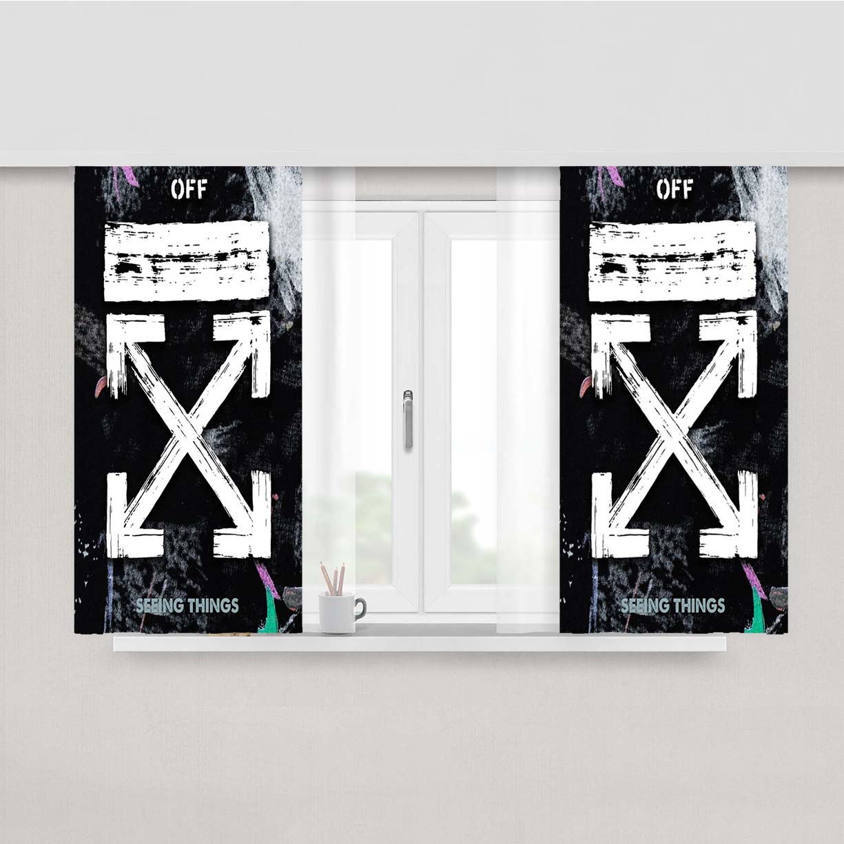 Off White Galaxy Brushed Peach Skin Window Curtains