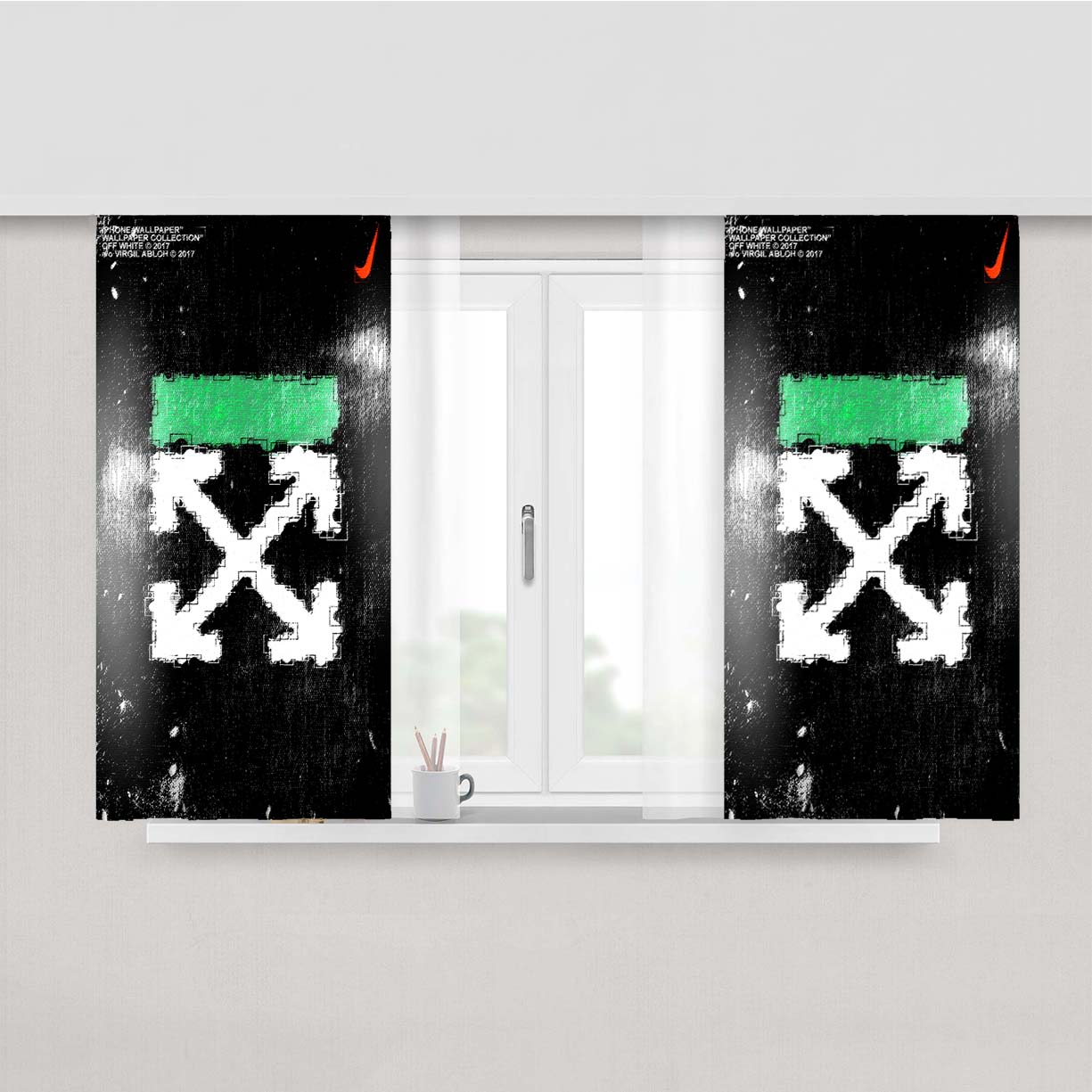 Off White Ice Glass Green Peach Skin Window Curtains