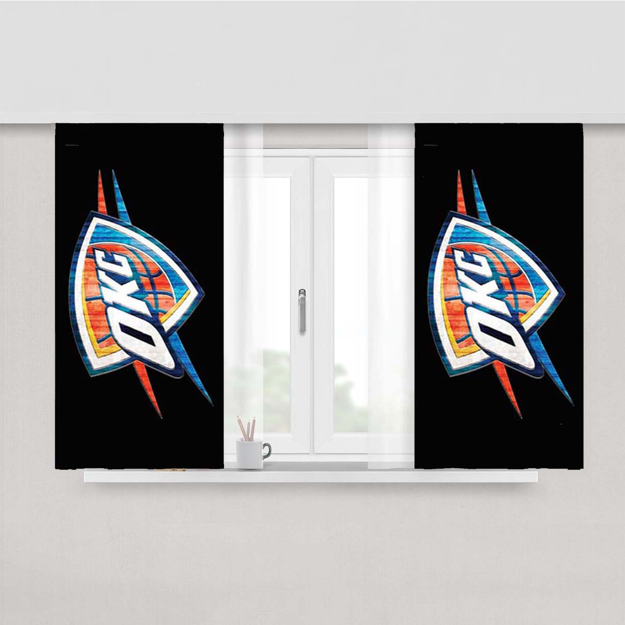 Okc Thunder Logo Shield Peach Skin Window Curtains