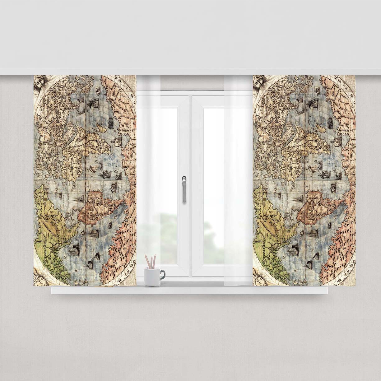Old Classic World Map Peach Skin Window Curtains