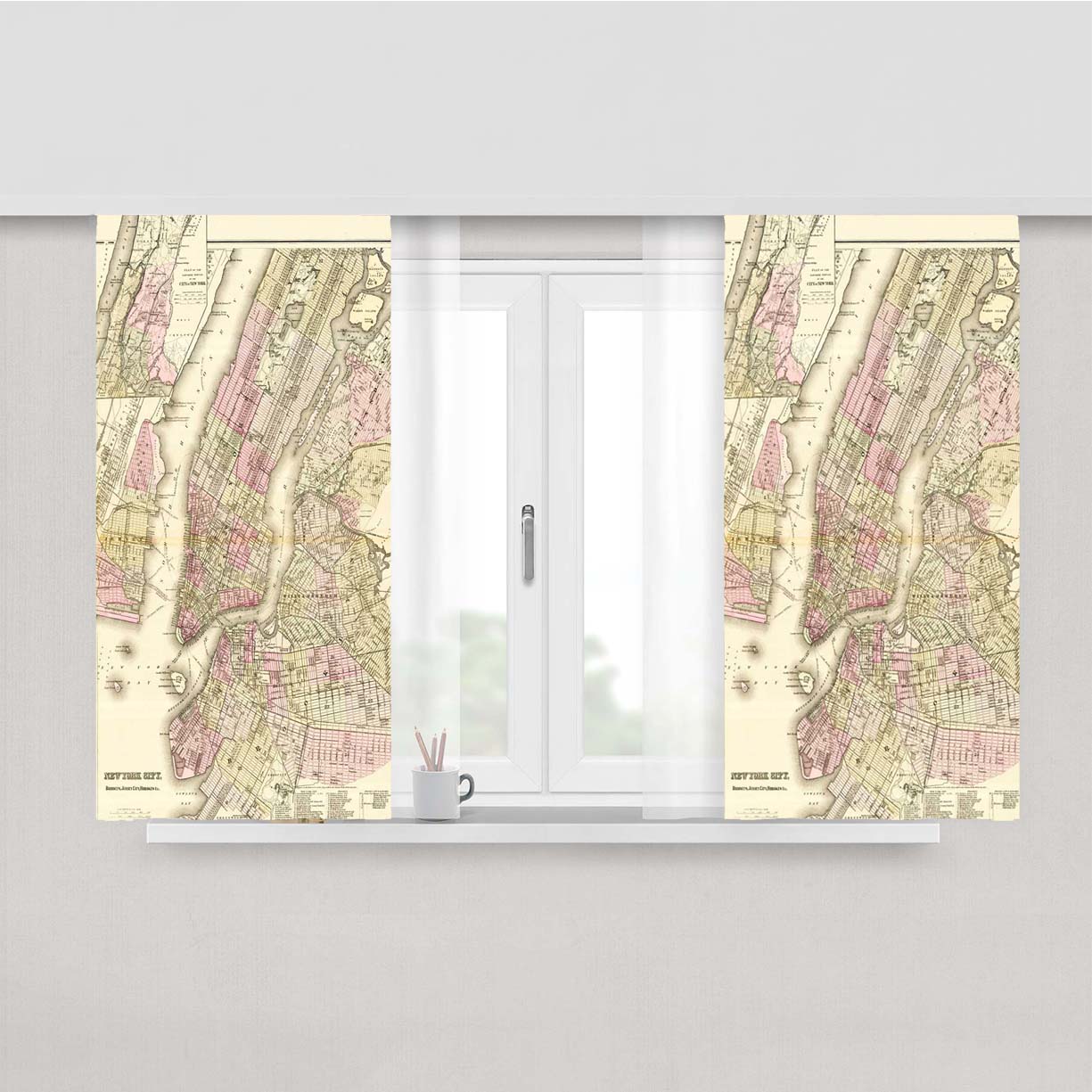 Old New York City Map Peach Skin Window Curtains