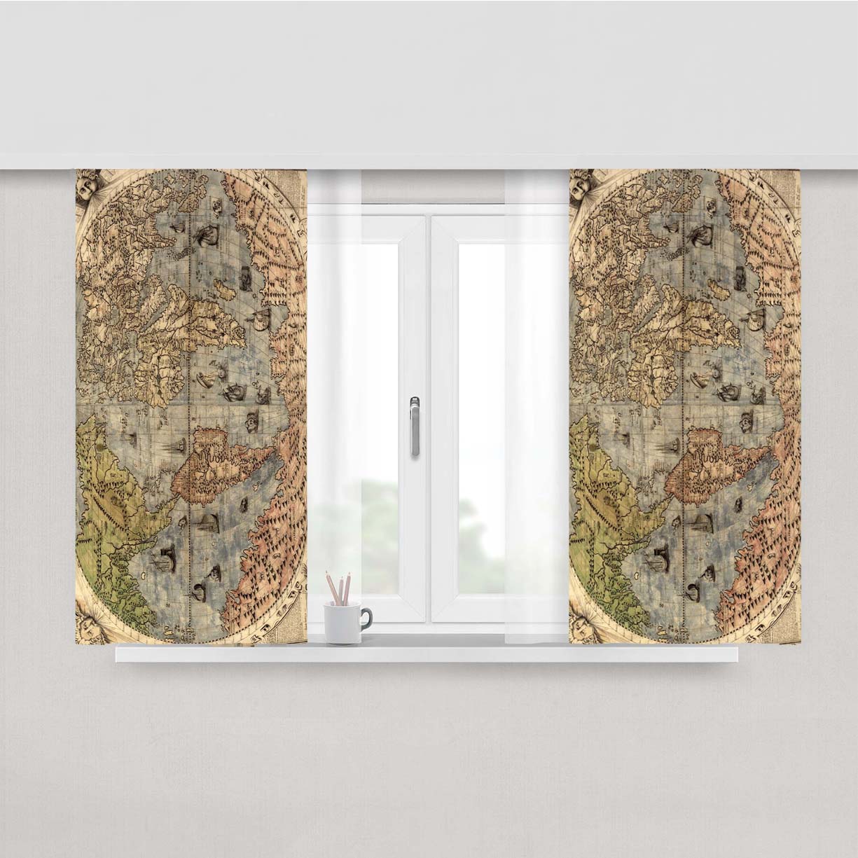 Old Retro World Map Peach Skin Window Curtains