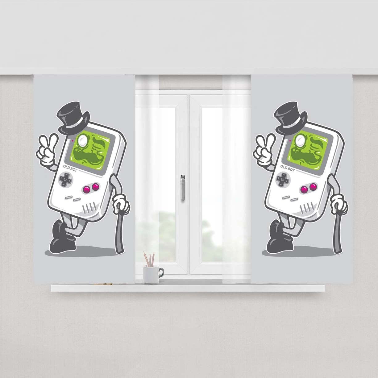 Old Vintage Gameboy Character Peach Skin Window Curtains