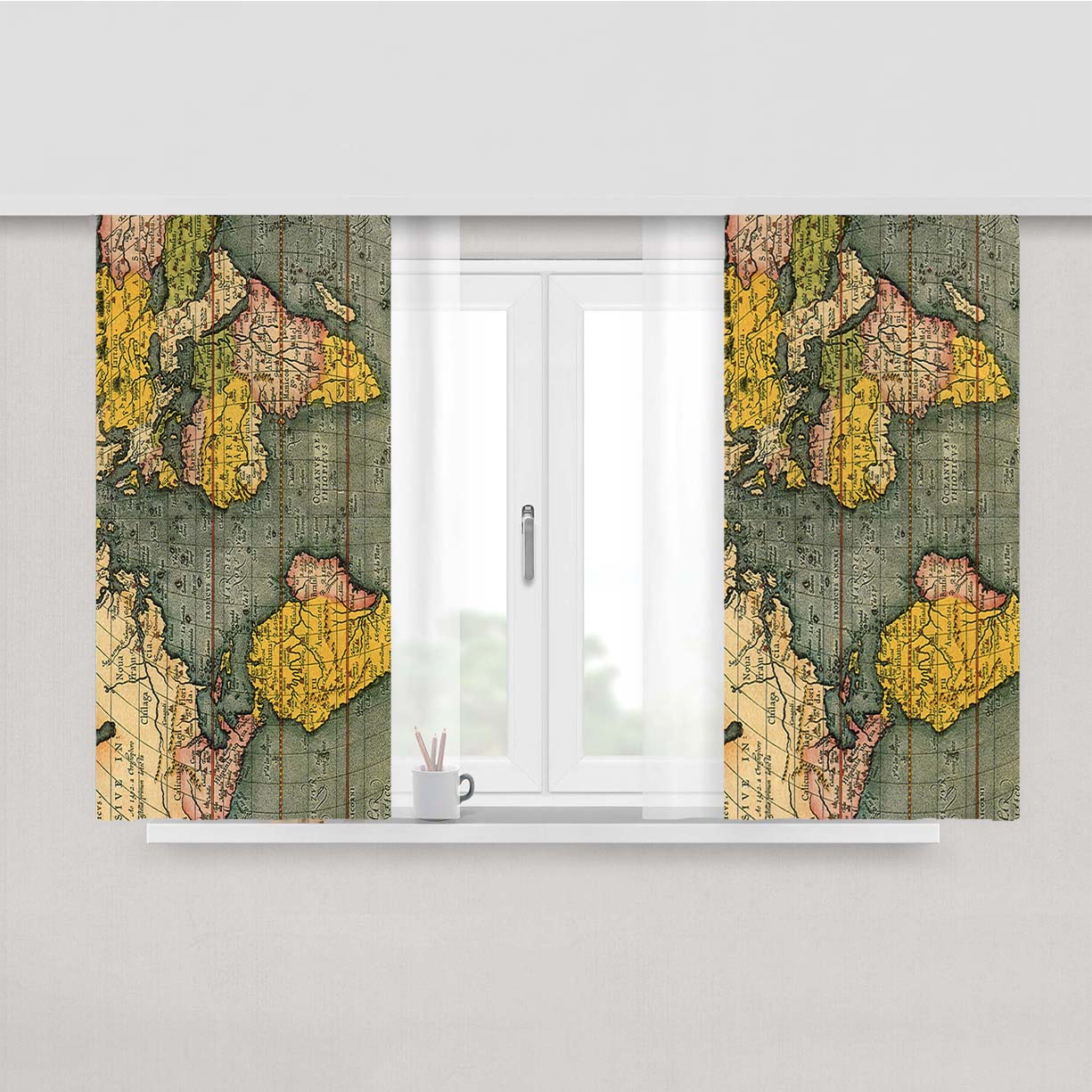 Old World Map Photo Peach Skin Window Curtains