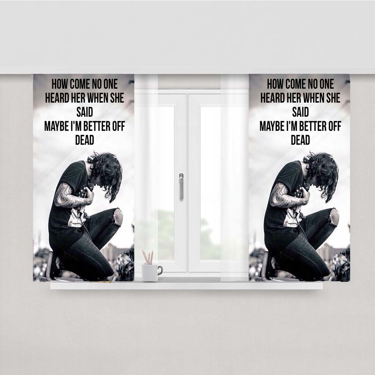 Oliver Sykes Bring Me The Horizon Quote Peach Skin Window Curtains