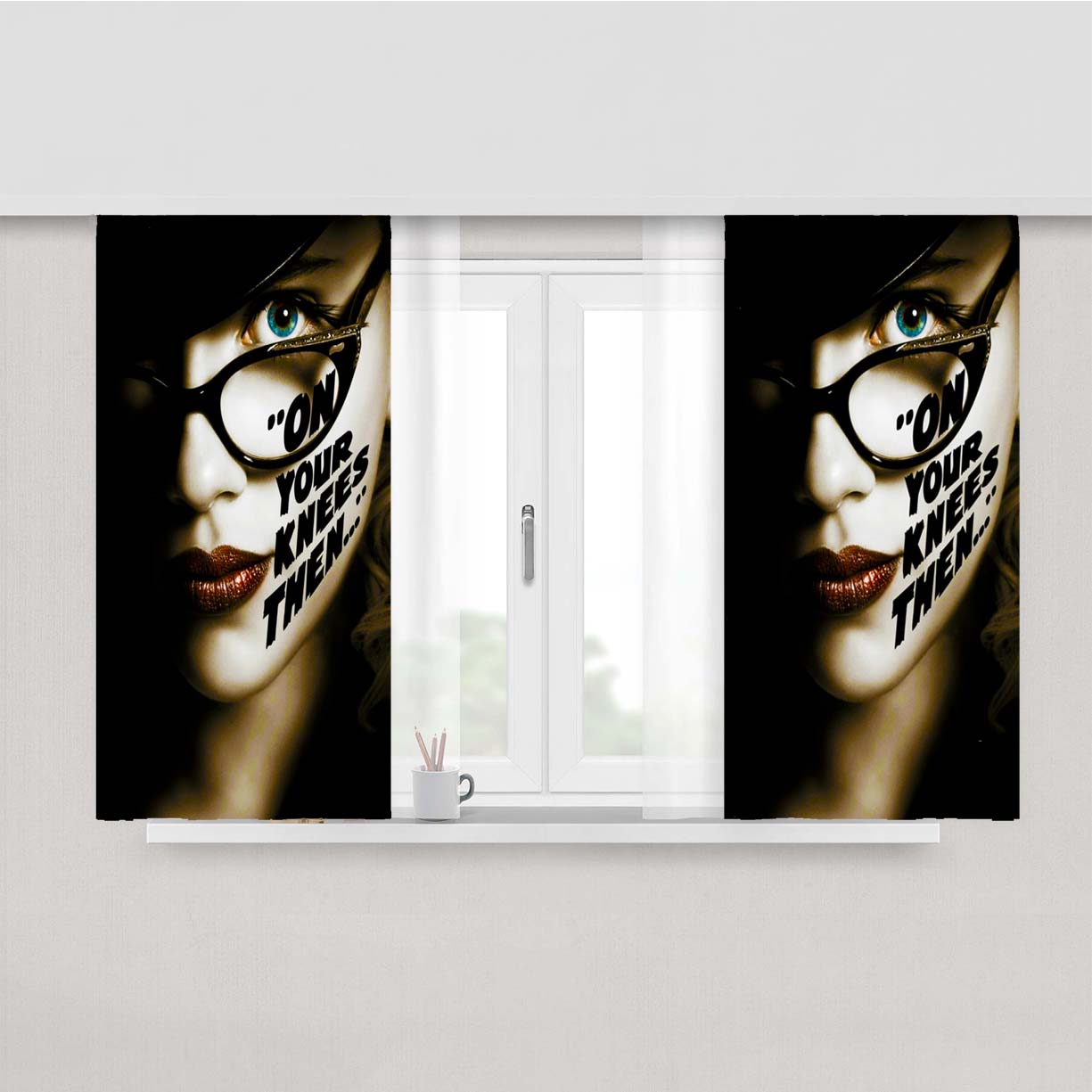 On Your Knees Quote Peach Skin Window Curtains