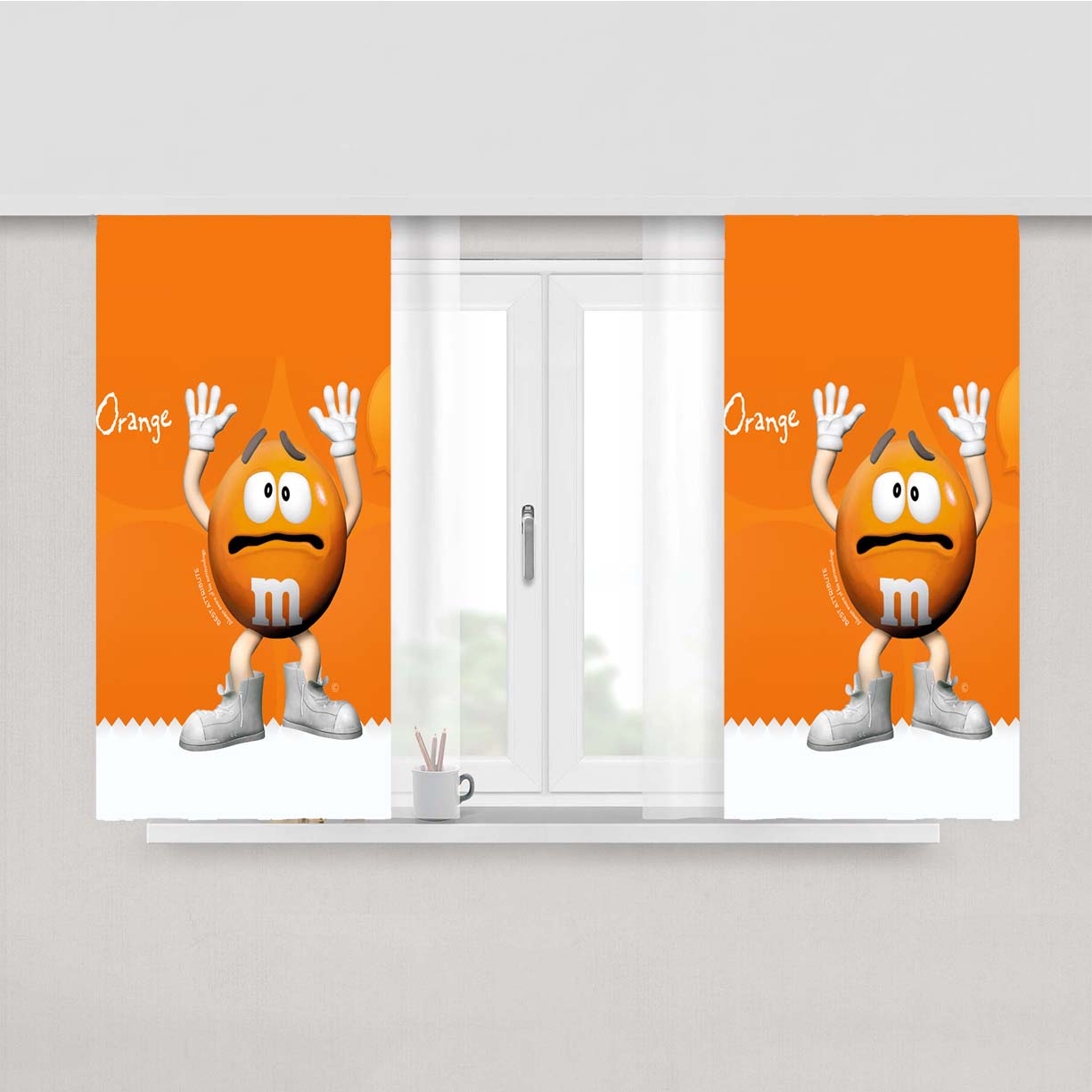 Orange M&M Candy Characters Peach Skin Window Curtains