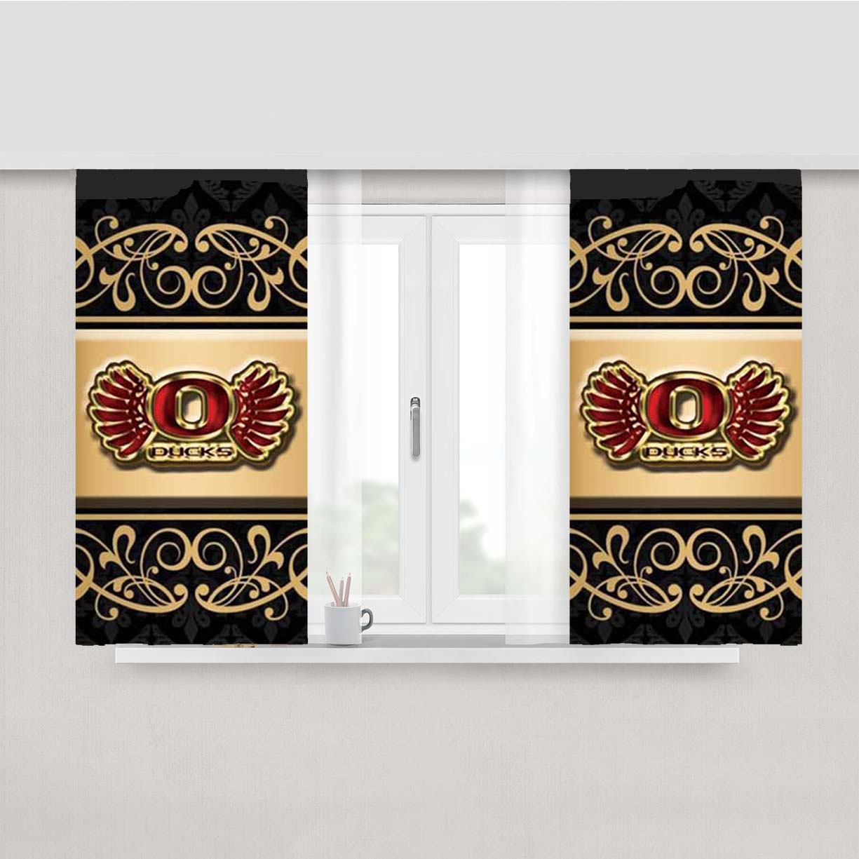 Oregon Ducks Ornate Frame Peach Skin Window Curtains