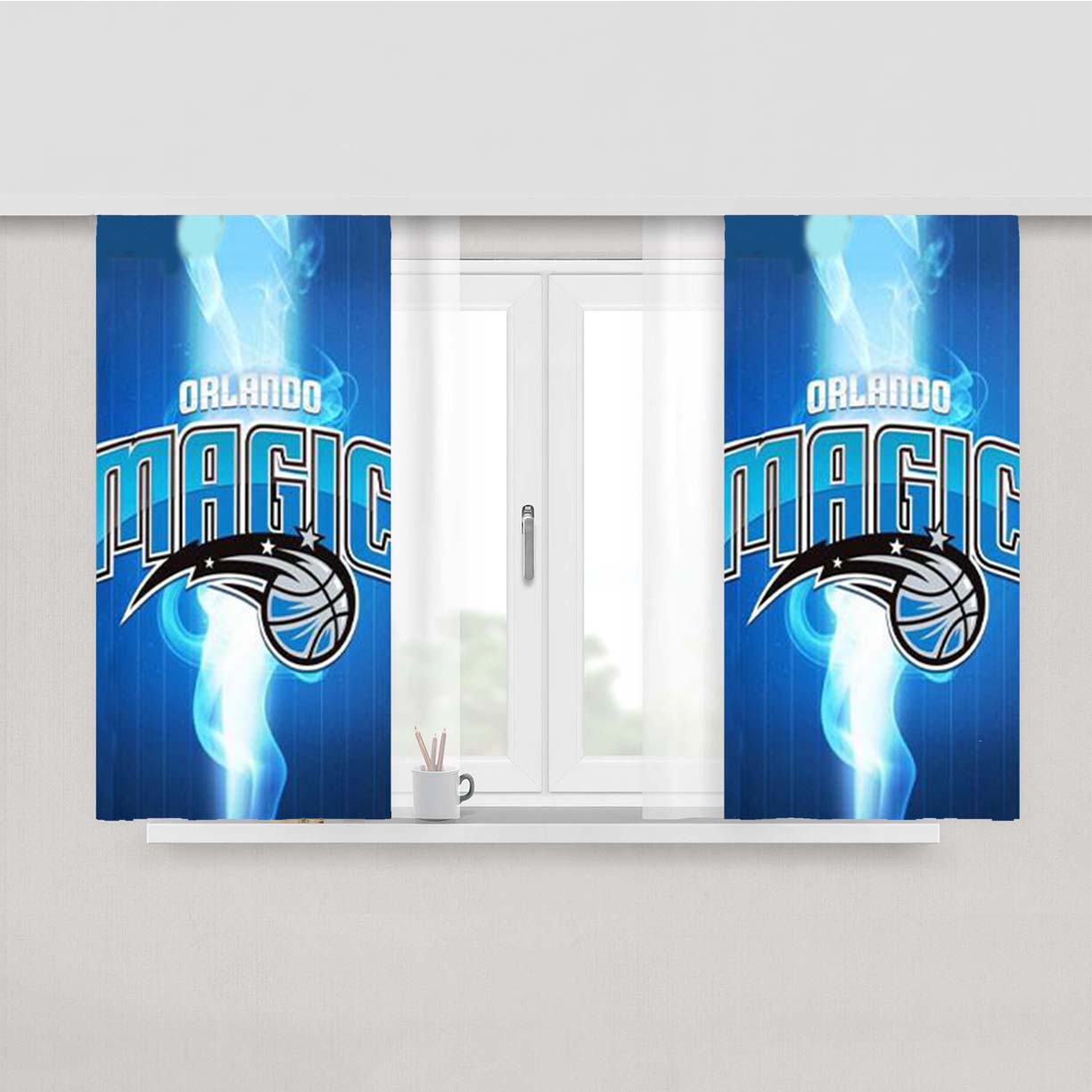 Orlando Magic Basketball Blue Flame Peach Skin Window Curtains