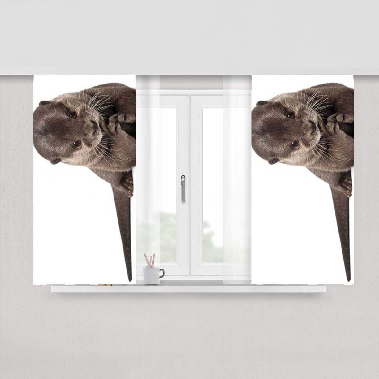 Otter Wht Bkg Peach Skin Window Curtains