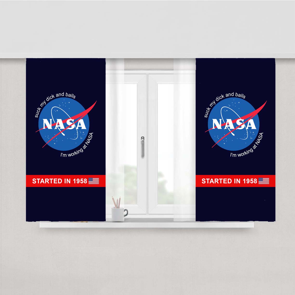 Outer Space And Satellite Working At Nasa Peach Skin Window Curtains