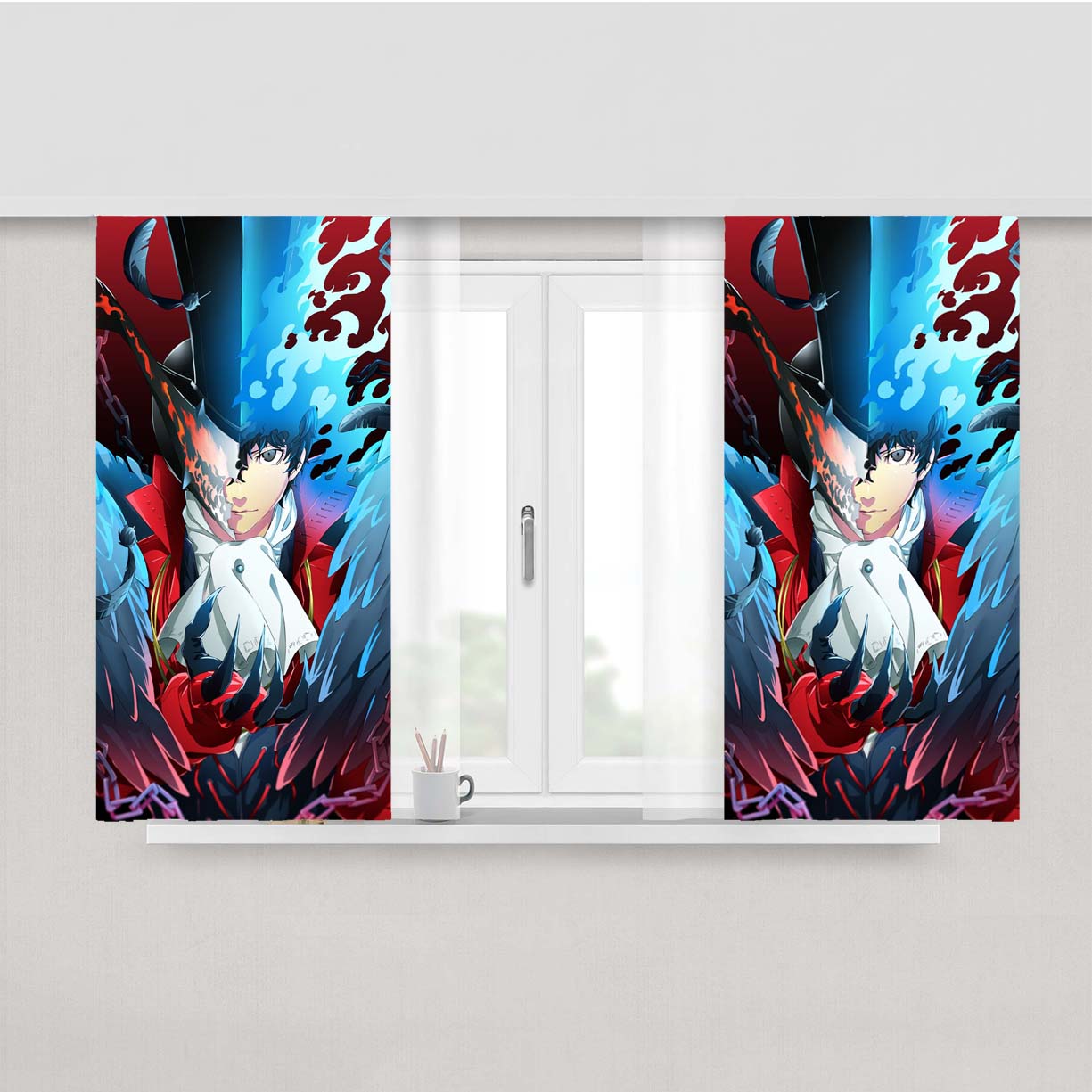 P5 Arsene And Joker Face Peach Skin Window Curtains