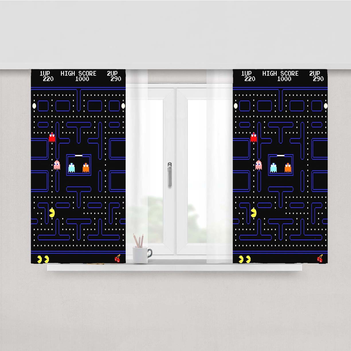 Pacman Game Peach Skin Window Curtains
