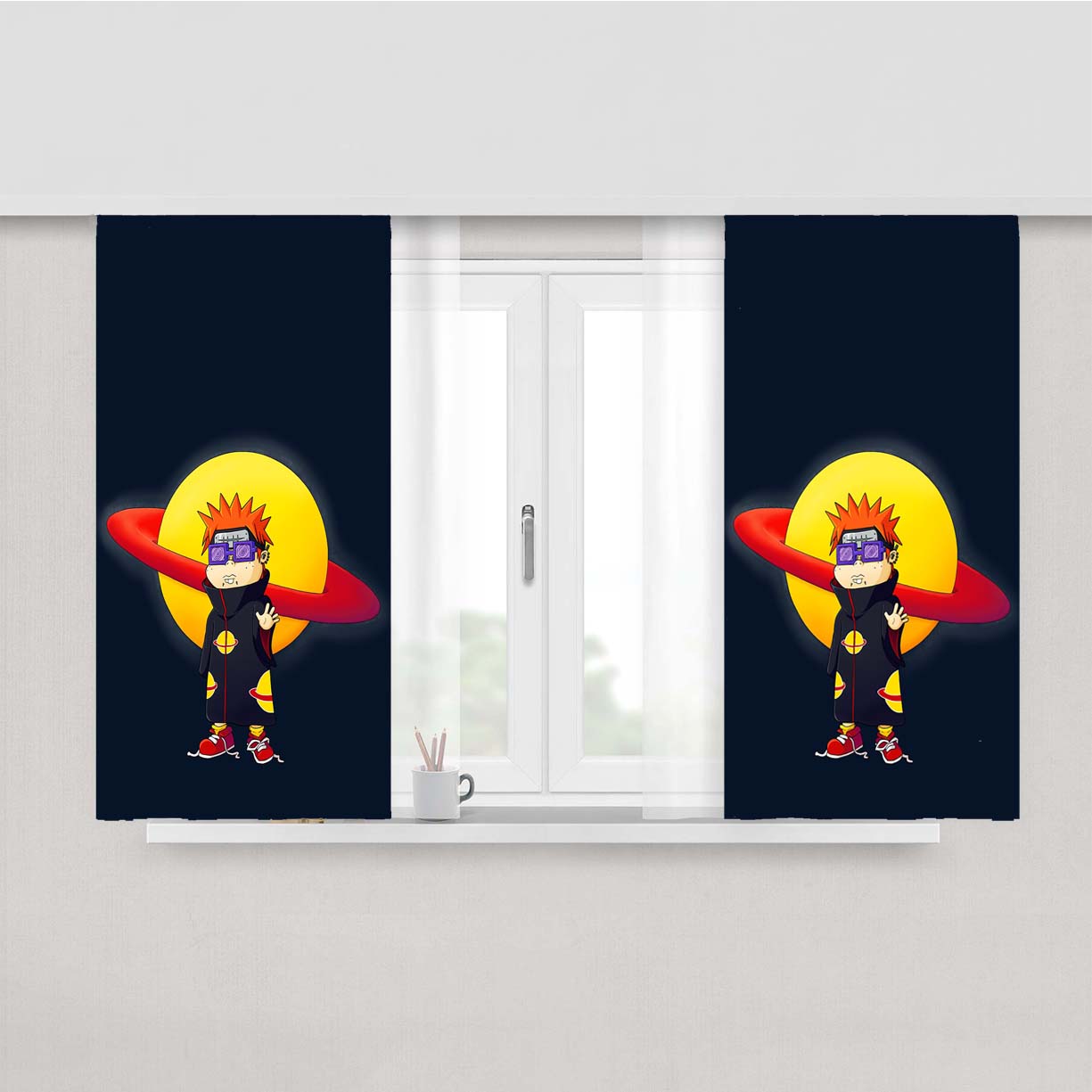 Pain And Chuckie From Rugrats Peach Skin Window Curtains
