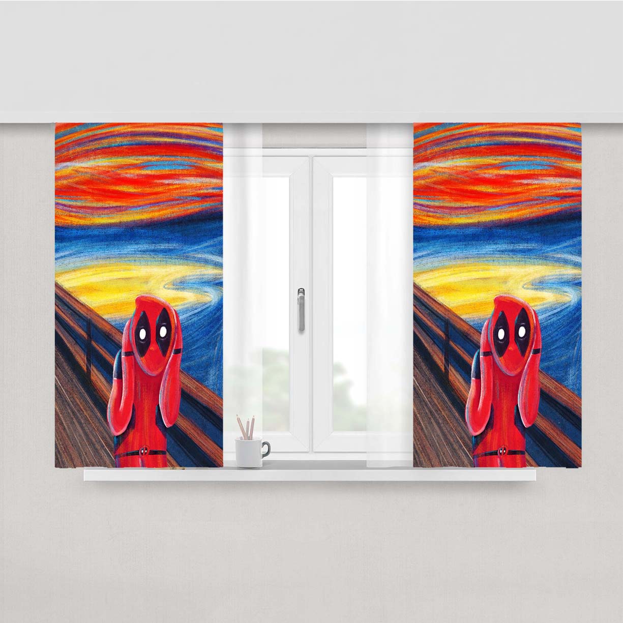 Painting Deadpool Scream Peach Skin Window Curtains