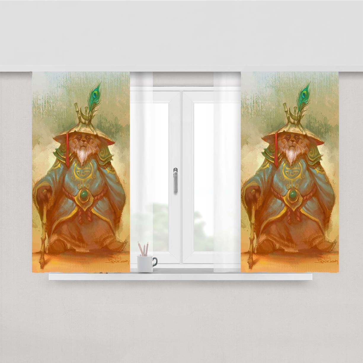 Panda Old Peach Skin Window Curtains