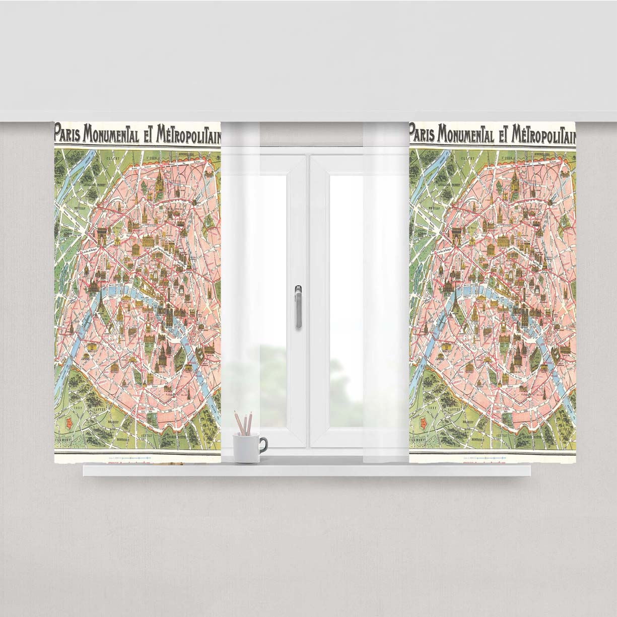 Paris Map Peach Skin Window Curtains