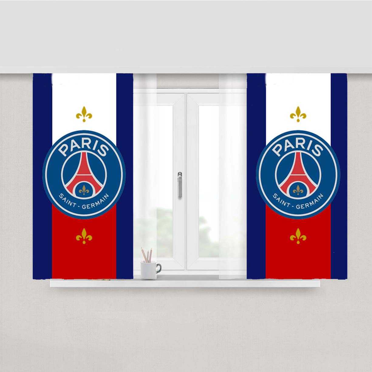 Paris Saint Germain Emblem Peach Skin Window Curtains