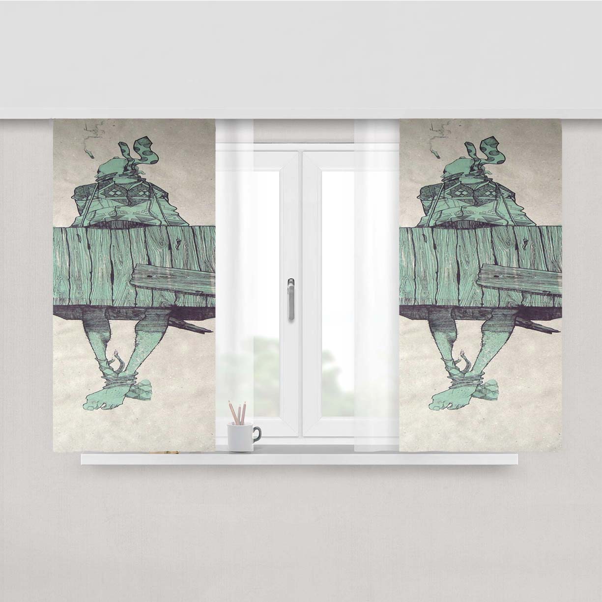 Passung Art Green Tosqa Peach Skin Window Curtains