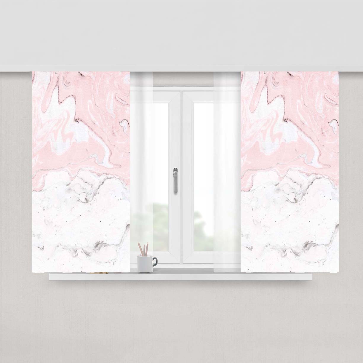 Pastel Liqiud White Pink Marble Peach Skin Window Curtains