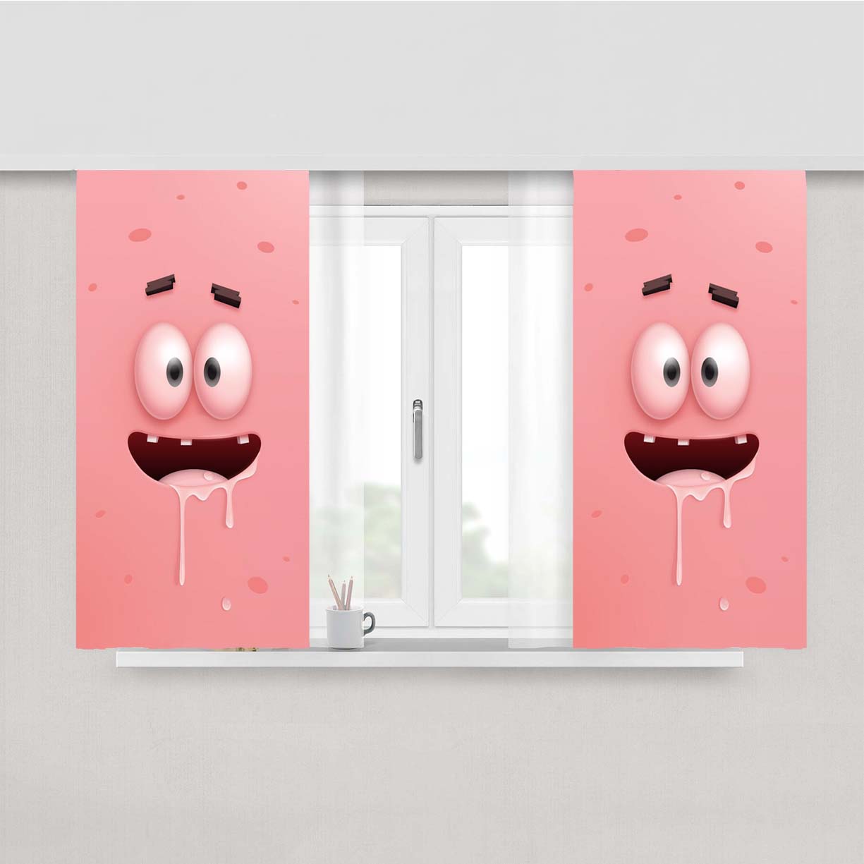 Patrick Stars Drooling Characters Peach Skin Window Curtains