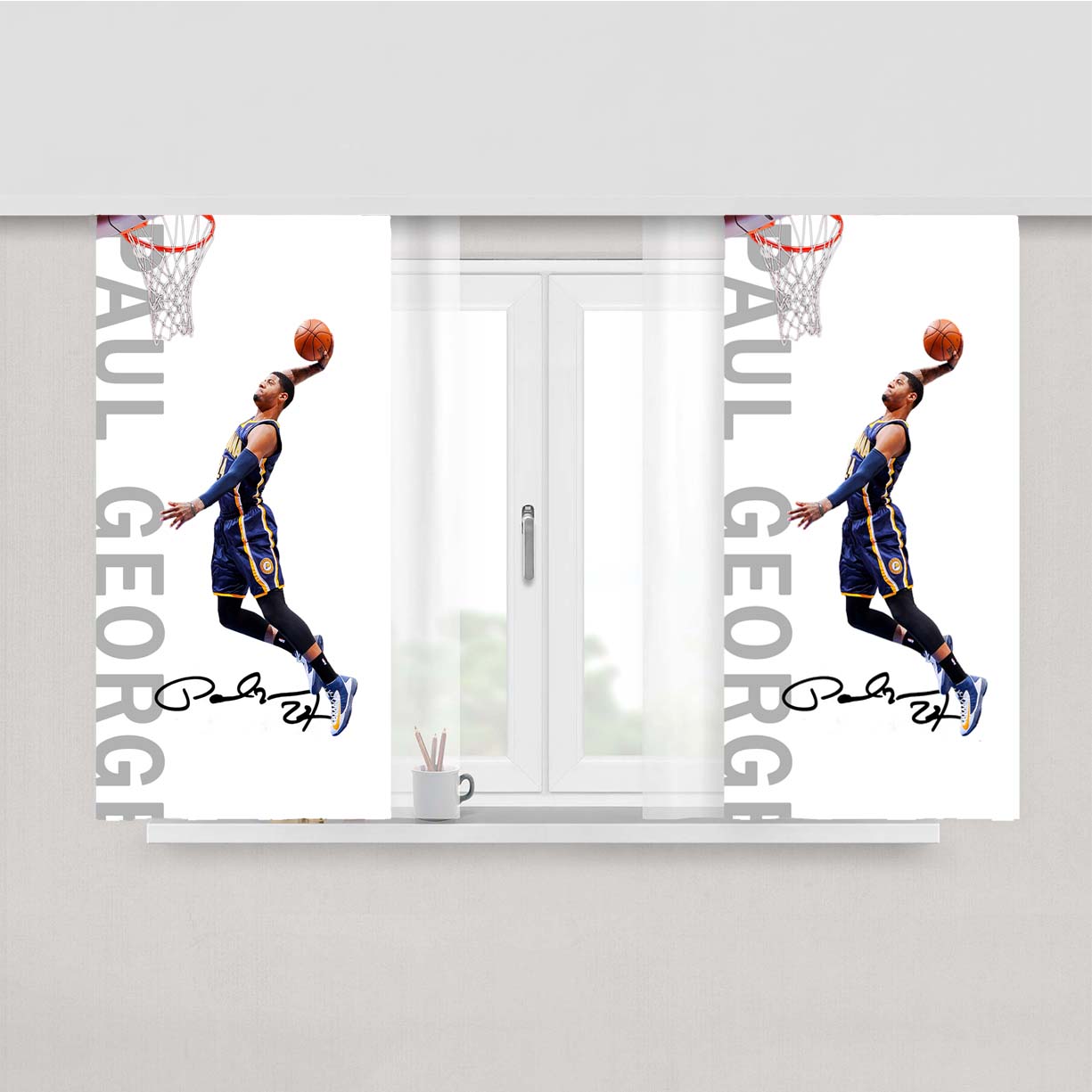 Paul George Signature Oklahama Slam Dunk Peach Skin Window Curtains
