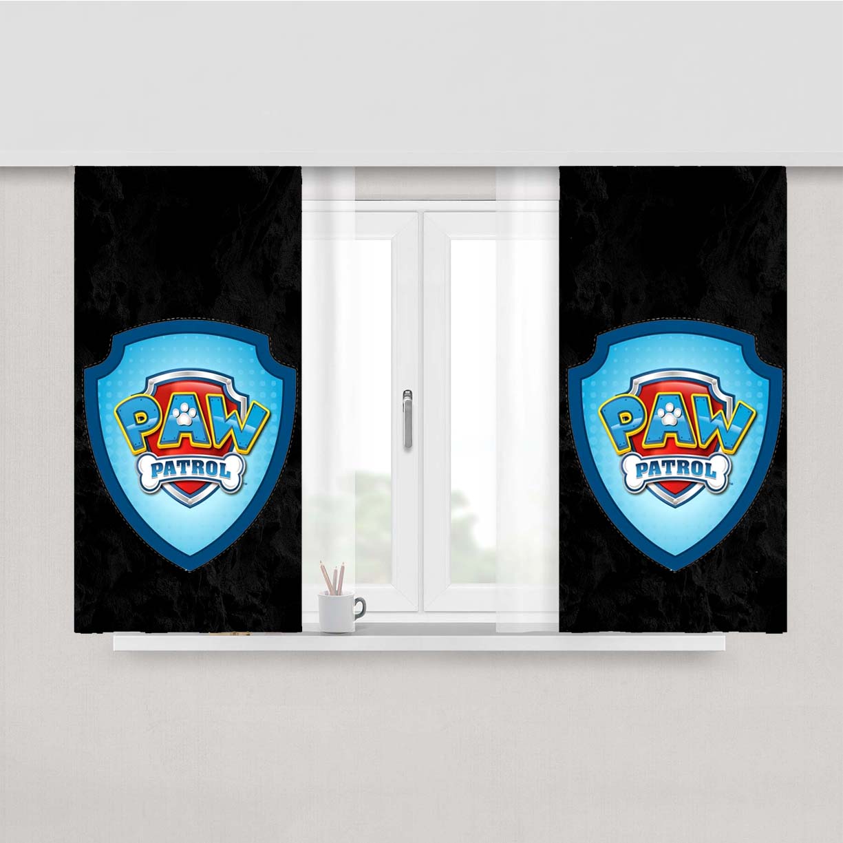 Paw Patrol Badge Emblem Marble Peach Skin Window Curtains