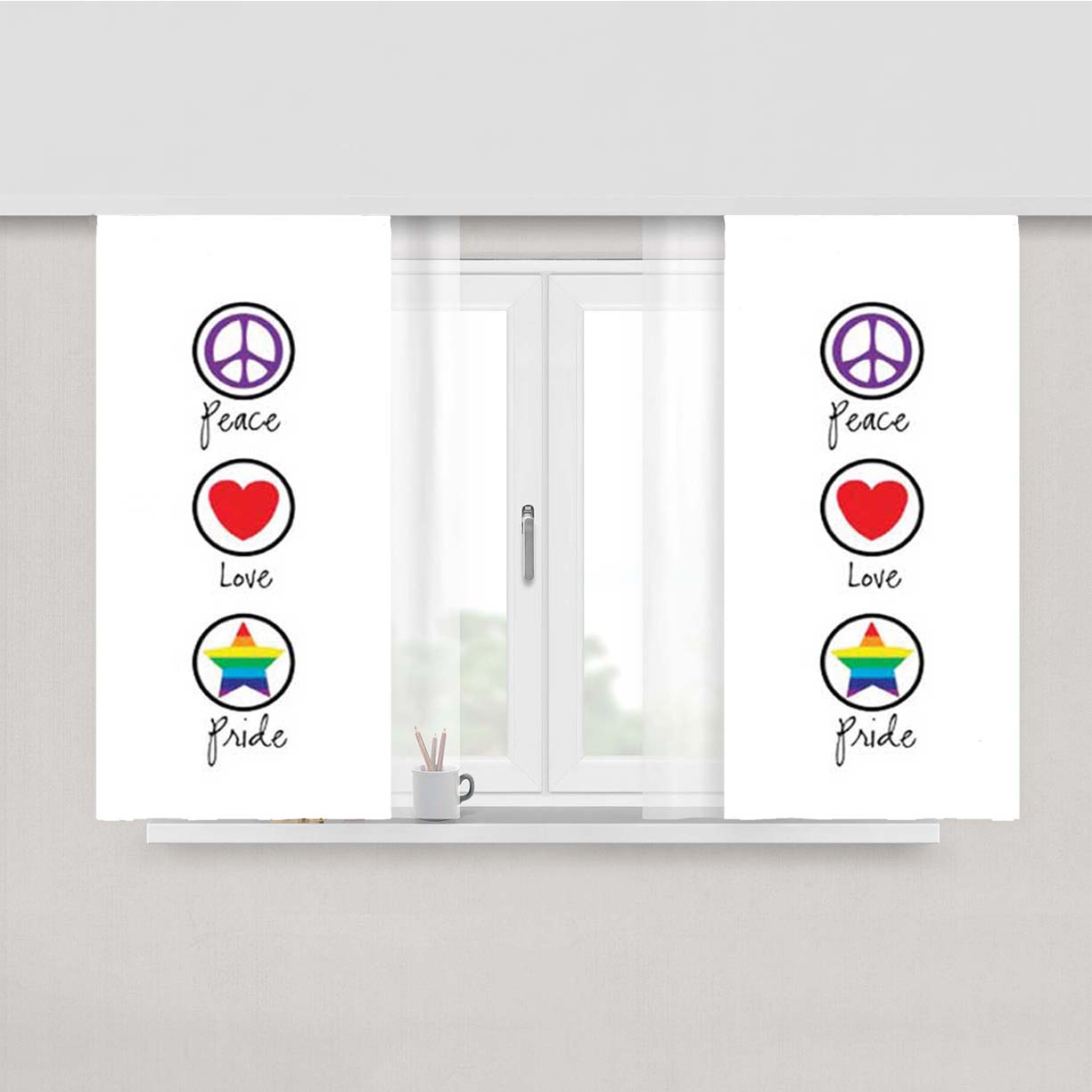 Peace Love Pride Symbols Peach Skin Window Curtains
