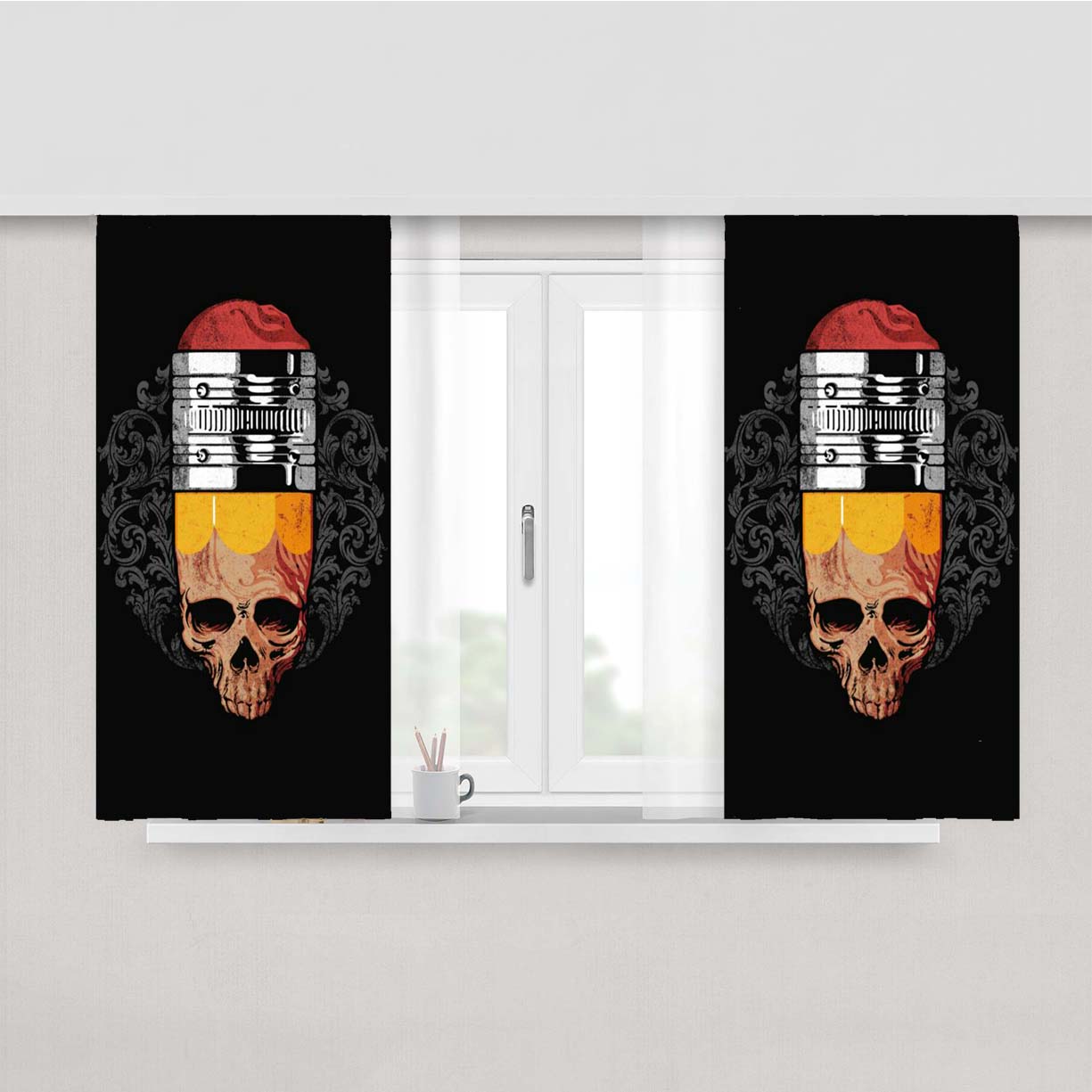 Pencil Stipe Brain Art Peach Skin Window Curtains