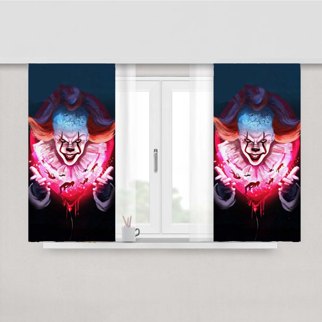 Pennywise Face Peach Skin Window Curtains