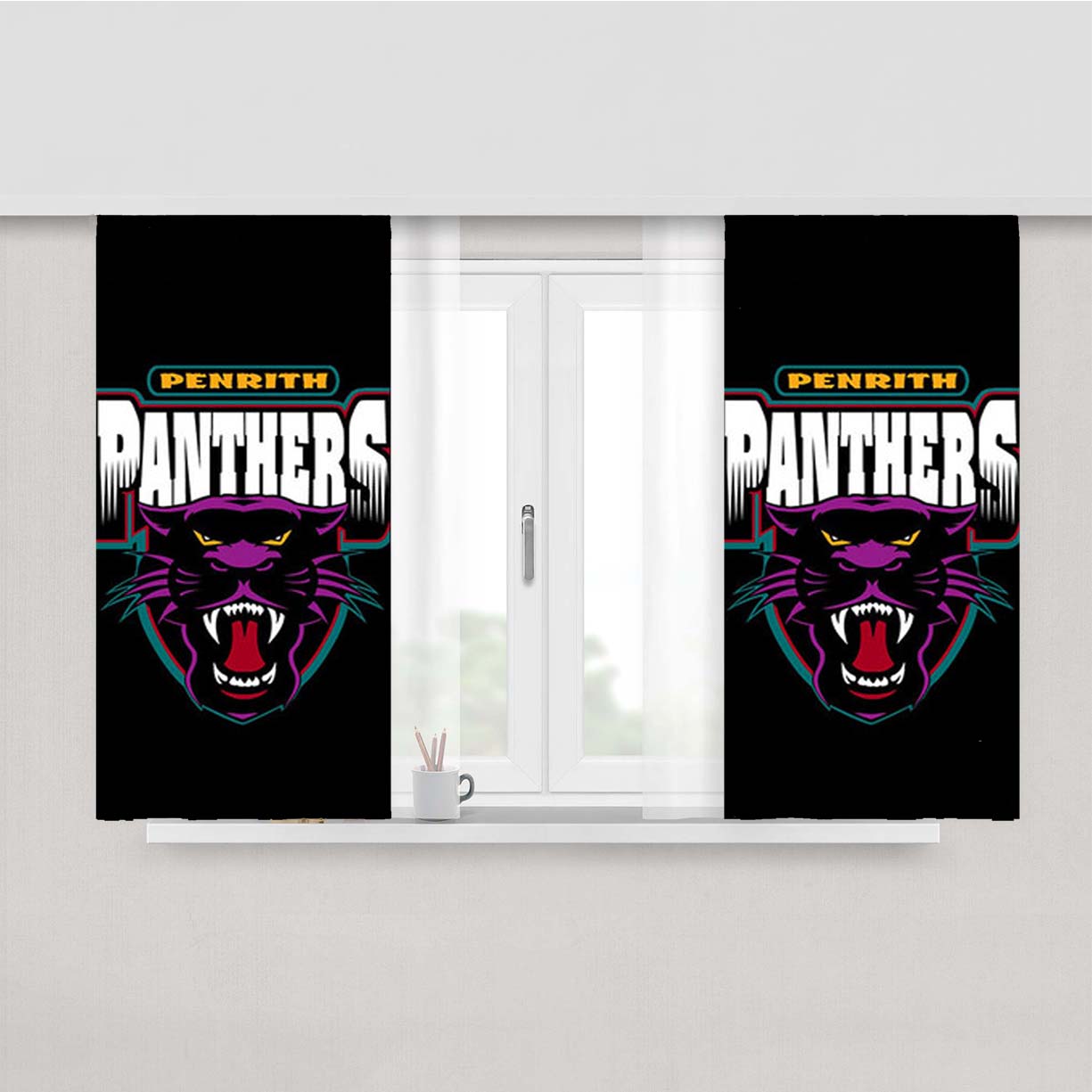 Penrith Panthers Black Peach Skin Window Curtains